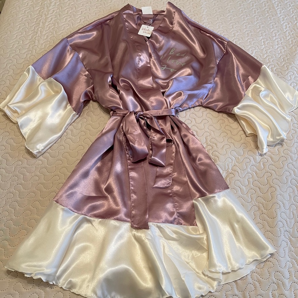 Ivory and Pink Wrap Robe One Size “Bed I Love You”